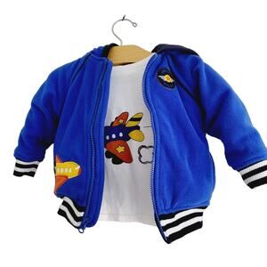 18M Airplane fleece coat and matching tee